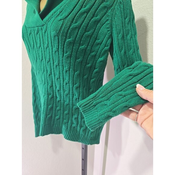 Charter Club Y2k Emerald Green Sweater Womens Sm Cable Knit Shawl Collar Preppy - Picture 3 of 7
